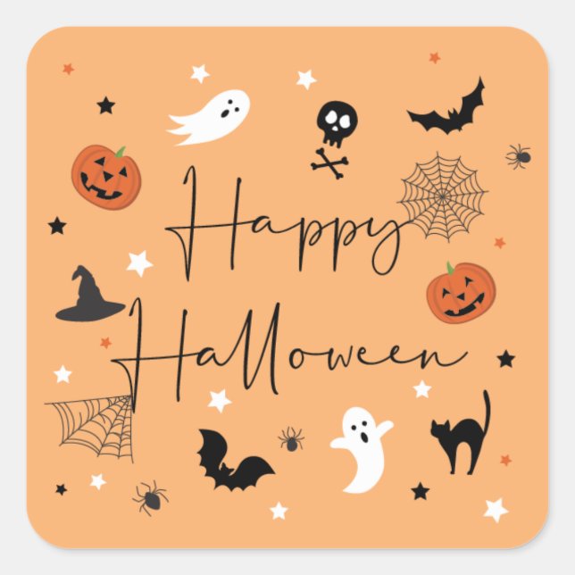 Let's get spooky Halloween Party Orange Square Sticker (Front)