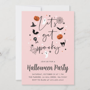 Let's get spooky Halloween Party Pink Invitation