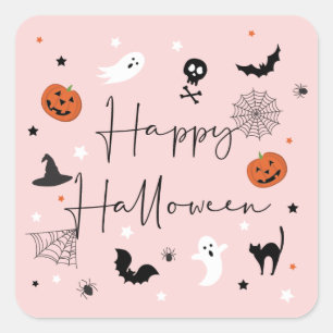 Let's get spooky Halloween Party Pink Square Sticker