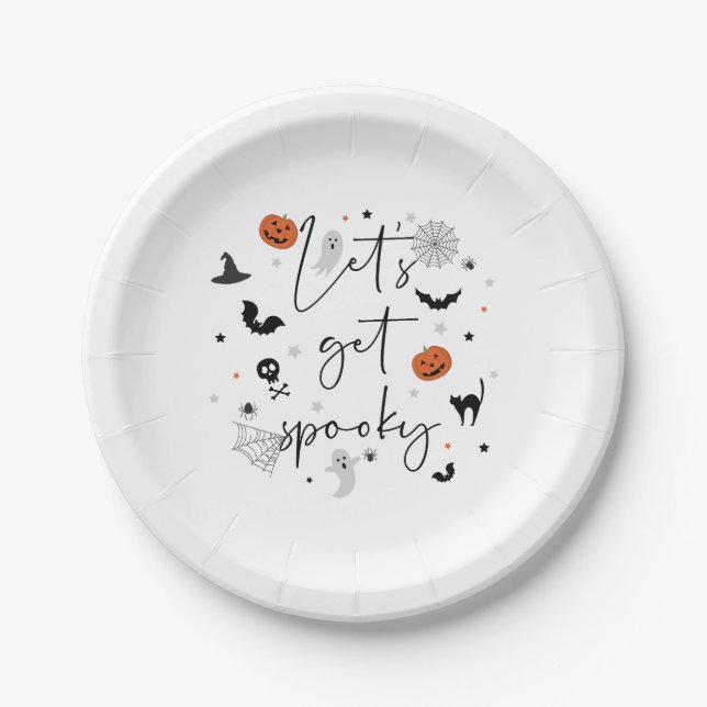 Let's get spooky Halloween Party Plate white (Front)