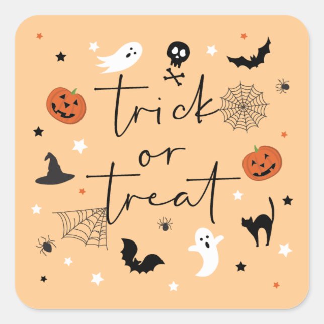 Let's get spooky Halloween Party Pumpkin Square Sticker (Front)