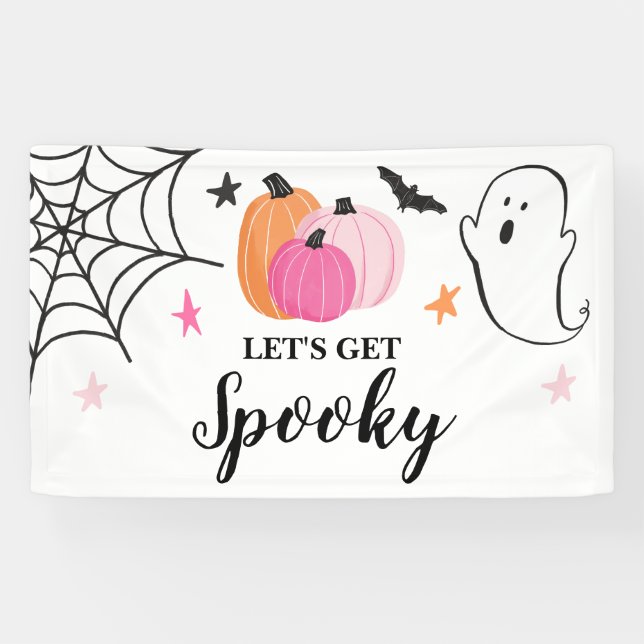 Let's Get Spooky Halloween pink pumpkins Birthday Banner (Horizontal)