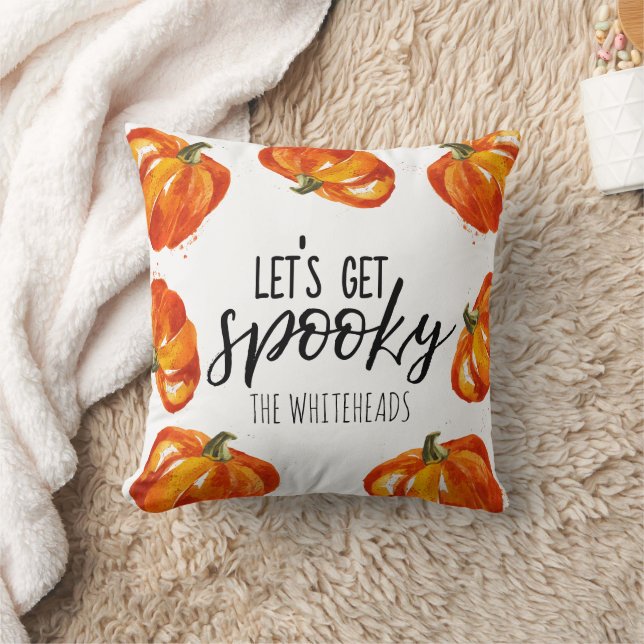 Let's get Spooky Halloween Pumpkin Monogram Cushion (Blanket)