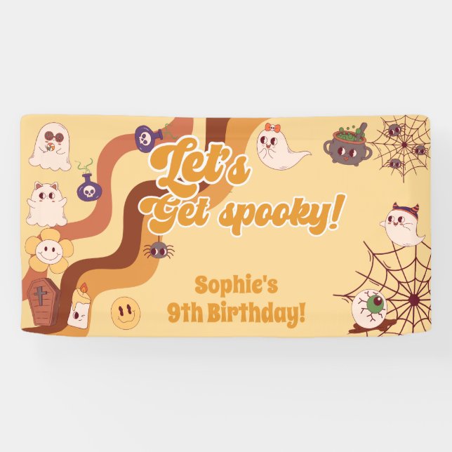 Let's get spooky halloween retro kids birthday banner (Horizontal)