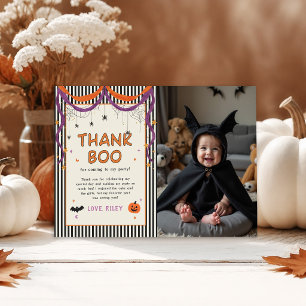 Lets Get Spooky Kids Halloween Birthday Photo Thank You Card