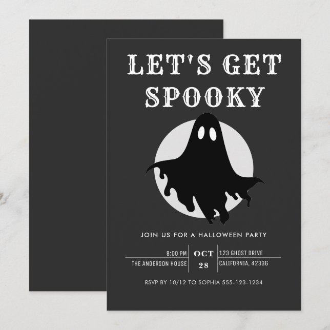 Let's Get Spooky Modern Chic Halloween Party Invit Invitation (Front/Back)