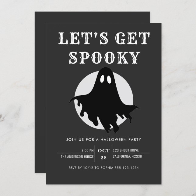Let's Get Spooky Modern Chic Halloween Party Invit Invitation (Front/Back)