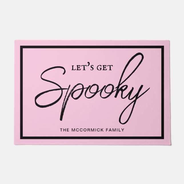 Lets Get Spooky Modern Pink And Black Halloween Doormat (Front)