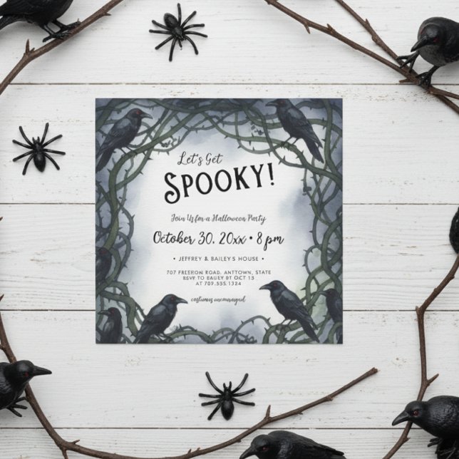 Let's Get Spooky Raven Halloween Party Invitation (Creator Uploaded)