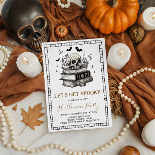Lets Get Spooky Skull Books Halloween Invite