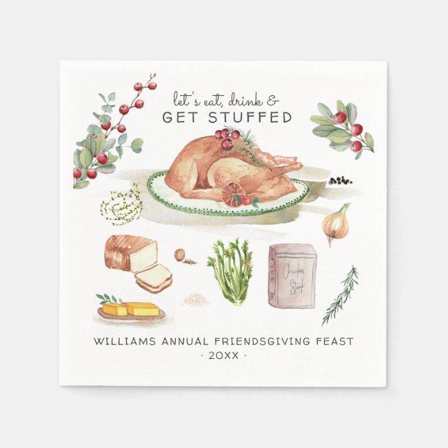 Let's Get Stuffed | Thanksgiving Friendsgiving Napkin (Front)