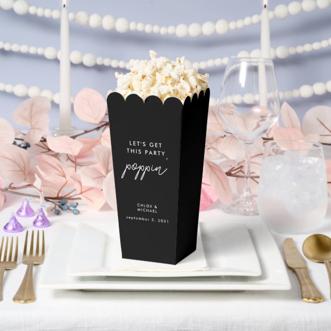 Let's Get This Party Poppin Black Wedding Popcorn Favour Box (Wedding)