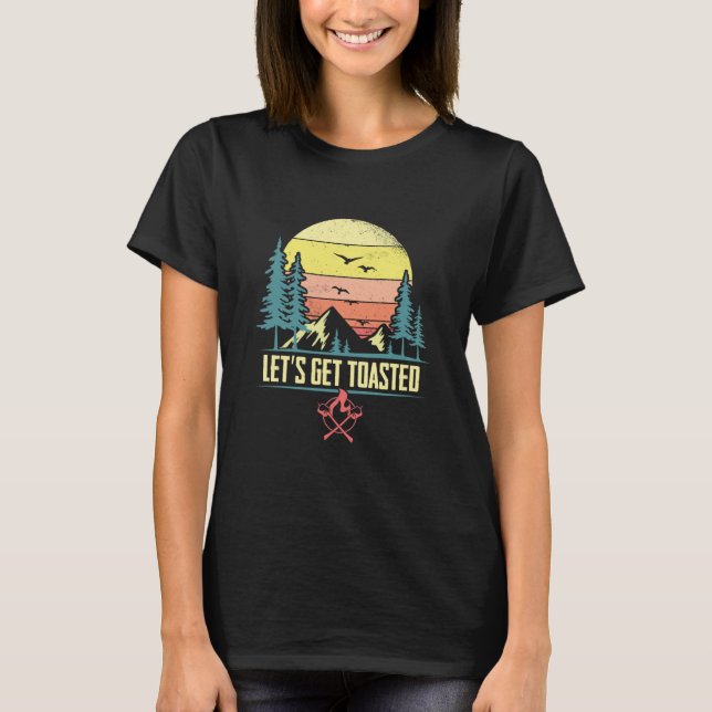 Let's Get Toasted Campfire Marshmallows Funny Camp T-Shirt (Front)