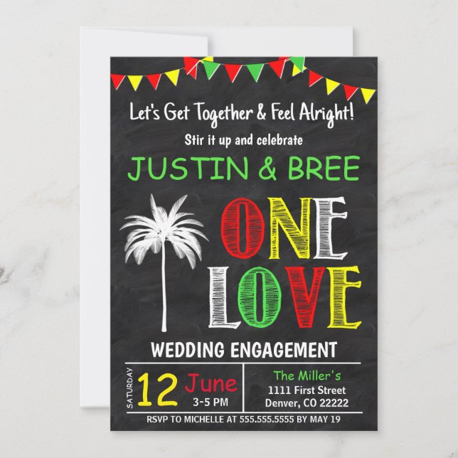 Let's Get Together, One Love Wedding Engagement Invitation (Front)
