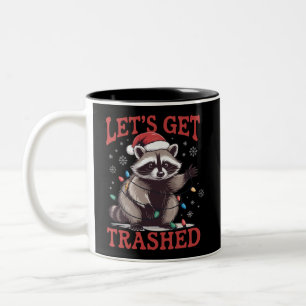 Let's Get Trashed Christmas Racoon Feral Meme Two-Tone Coffee Mug