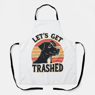 Lets Get Trashed Vintage Dog Graphic Retro Sunset Apron