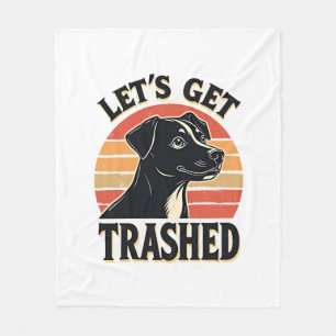 Lets Get Trashed Vintage Dog Graphic Retro Sunset Fleece Blanket