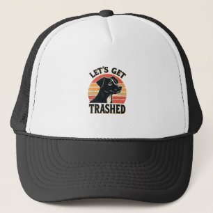 Lets Get Trashed Vintage Dog Graphic Retro Sunset Trucker Hat