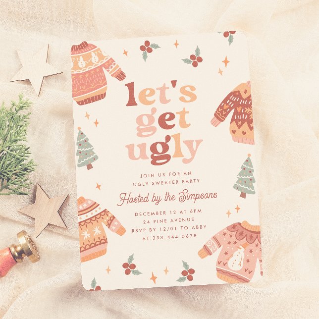 Let's Get Ugly Retro Christmas Ugly Sweater Party Invitation (Creator Uploaded)