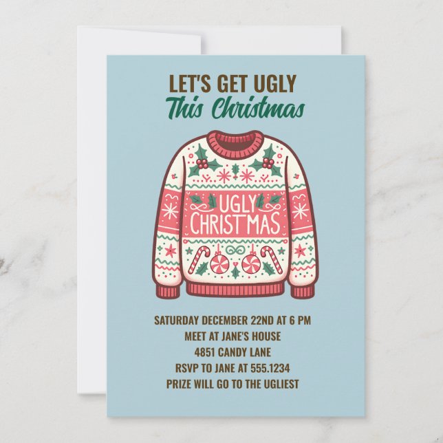 Let's Get Ugly This Christmas Tacky Sweater Party Invitation (Front)