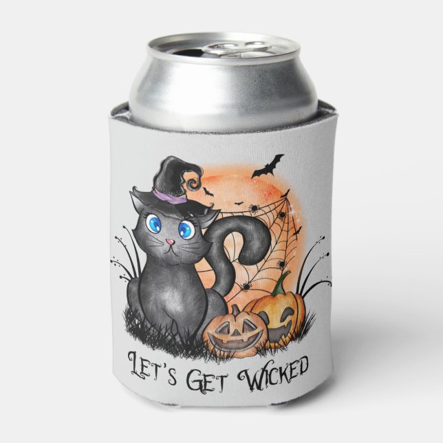 Let's Get Wicked | Black Witch Cat Can Cooler (Can Front)