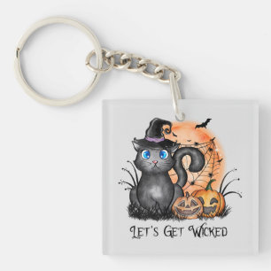 Let's Get Wicked   Black Witch Cat Key Ring