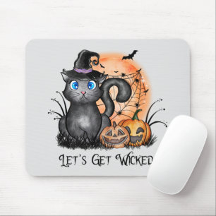 Let's Get Wicked   Black Witch Cat Mouse Mat