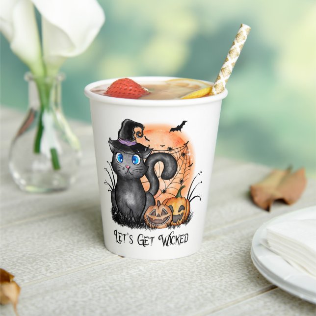 Let's Get Wicked | Black Witch Cat Paper Cups (Insitu)