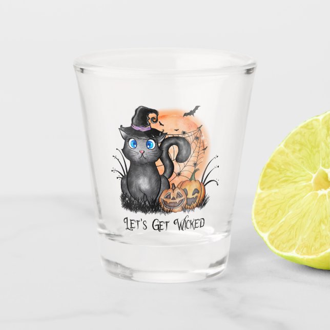 Let's Get Wicked | Black Witch Cat Shot Glass (Front)