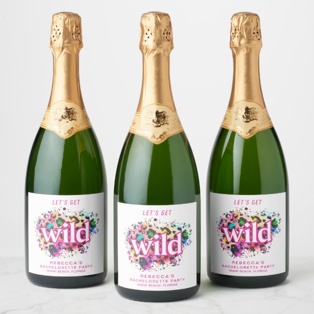 Let's Get Wild Cheetah Bachelorette Party Sparkling Wine Label (Bottles)