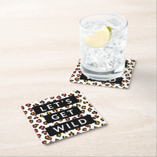 Let's Get Wild Cheetah Bachelorette Party Square P Square Paper Coaster