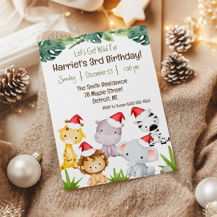 Let's Get Wild! Christmas Safari Animals Birthday Invitation