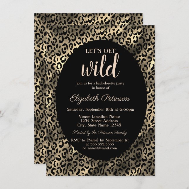 Let's Get Wild Gold Leopard Print  Bachelorette  Invitation (Front/Back)