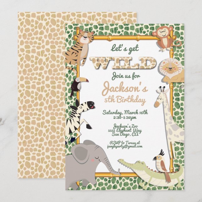 Let's Get Wild Jungle Safari Birthday Party Invitation (Front/Back)
