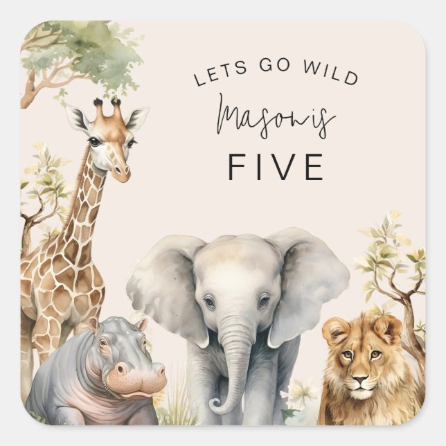 Lets Get Wild | Kids Birthday Party Square Sticker (Front)