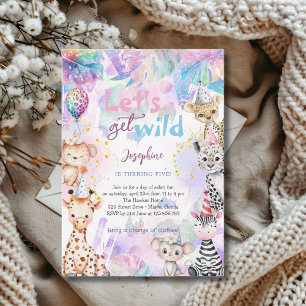 Let's get wild safari animals holo birthday party invitation