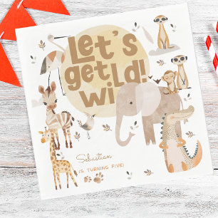 Let's get wild safari animals kids birthday napkin