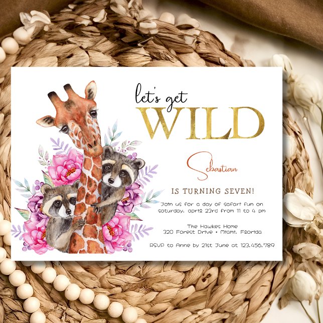 Let's get wild safari animals kids birthday party invitation (Creator Uploaded)
