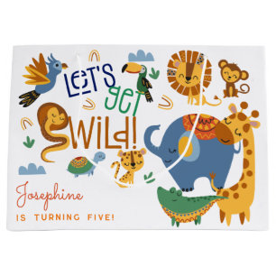 Let's get wild safari animals kids birthday party large gift bag