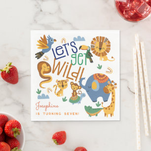 Let's get wild safari animals kids birthday party napkin