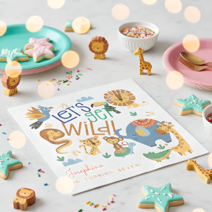 Let's get wild safari animals kids birthday party napkin