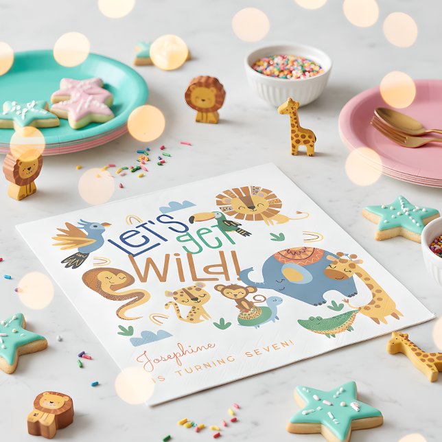 Let's get wild safari animals kids birthday party napkin (Creator Uploaded)