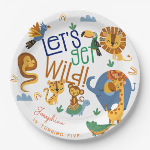 Let's get wild safari animals kids birthday party paper plate