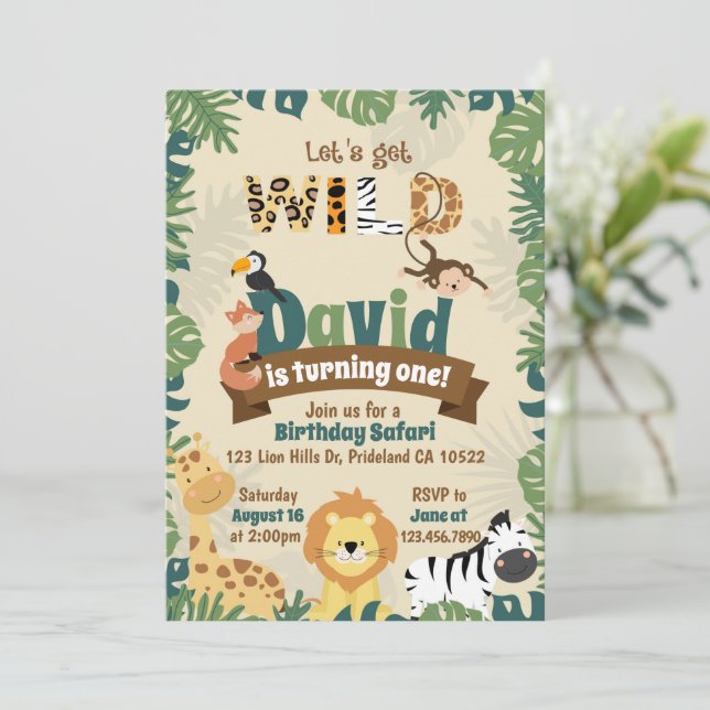 Let's Get Wild Safari Birthday Invitation (Standing Front)
