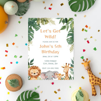 Lets Get Wild Safari Jungle Animals Birthday Invitation