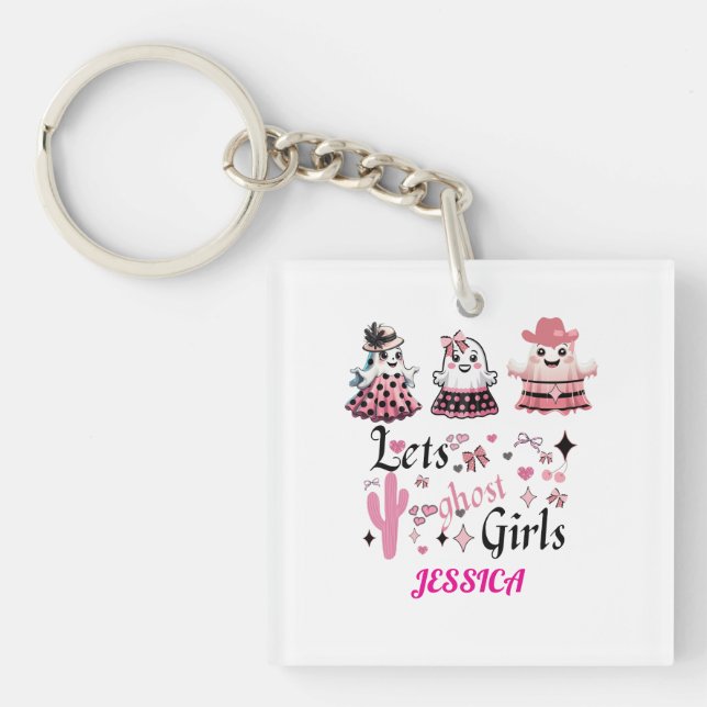 Lets ghost Girls Halloween feminine girly Key Ring (Front)