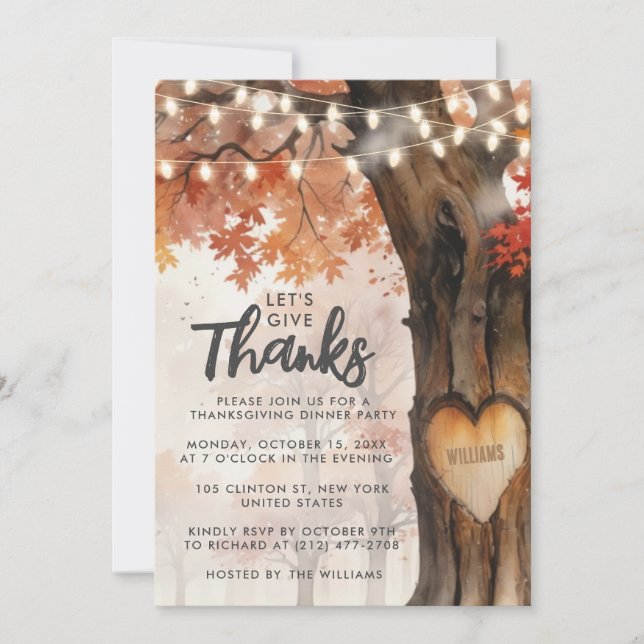 Let's Give Thanks Fall Theme Lighting Tree Dinner Invitation (Front)