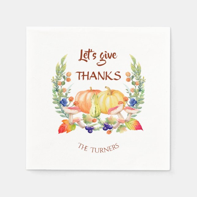 Let's Give Thanks Fall Wreath Pumpkin Thanksgiving Napkin (Front)