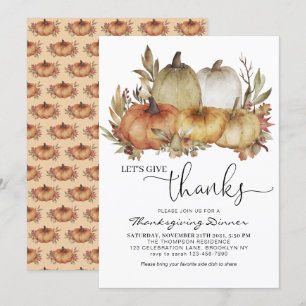 Let's Give Thanks Orange Pumpkin Thanksgiving Invitation