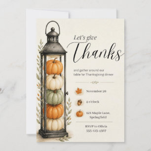 Lets Give Thanks Pumpkin Lantern Thanksgiving Invitation